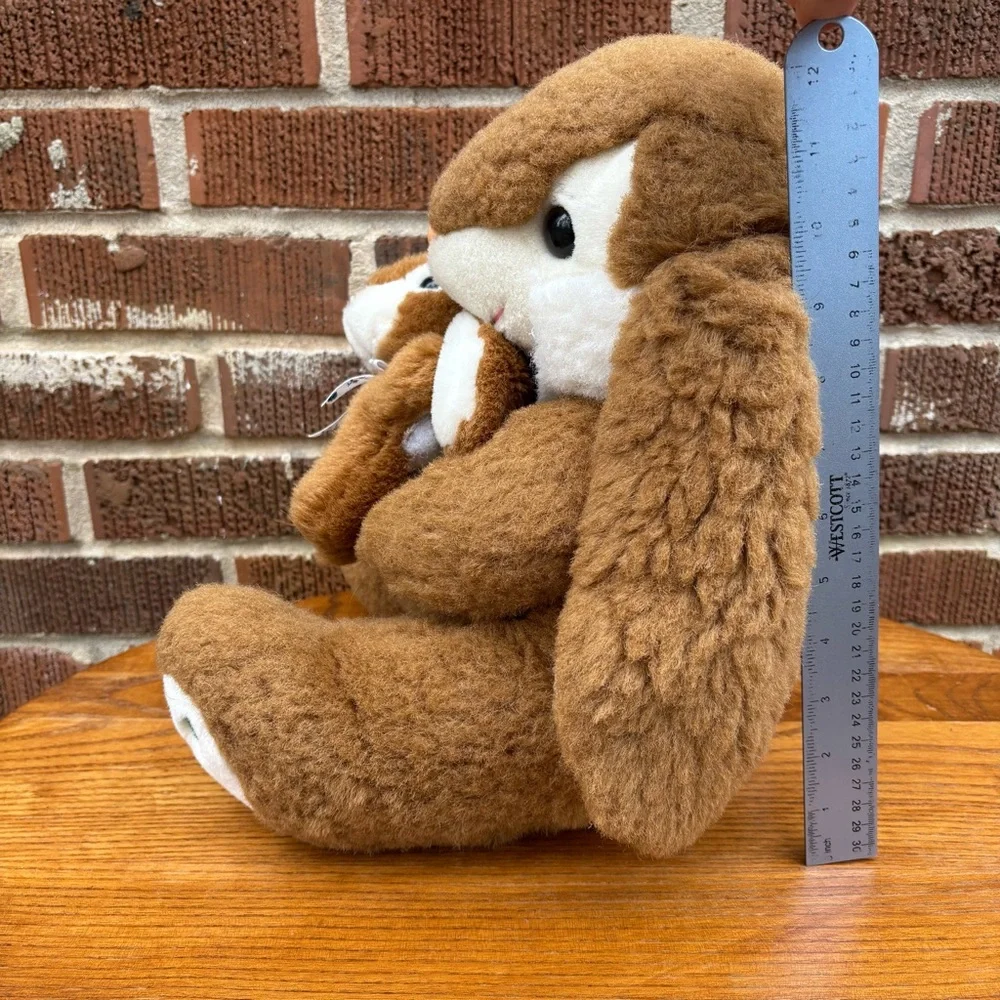 Bunny Rabbit with Baby Carrot Plush Easter Stuffed Animal Soft Tan Collectible